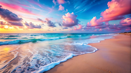 Beautiful seascape at sunset. Colorful sky over the oceanの写真素材