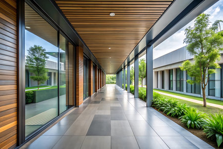 interior of modern villa with terrace and walkout deckの写真素材