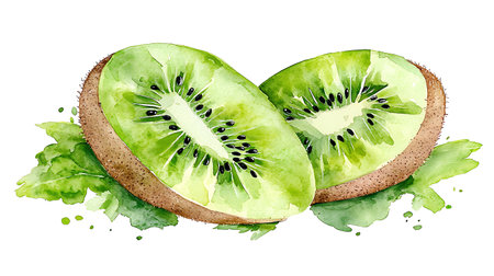 Kiwi fruit. Watercolor hand drawn illustration on white backgroundの写真素材