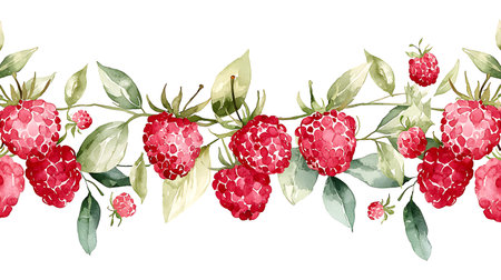 Seamless border with raspberries. Watercolor illustration.の写真素材