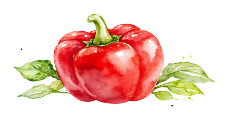 Red bell pepper isolated on white background. Watercolor hand drawn illustrationの写真素材