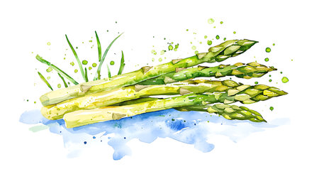 Fresh green asparagus on white background. Watercolor illustration.の写真素材