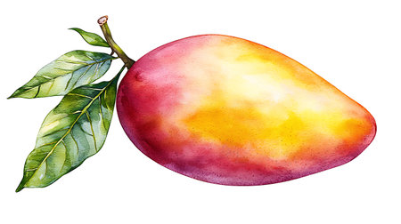 Mango fruit isolated on white background. Watercolor hand drawn illustrationの写真素材