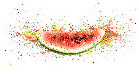 Watercolor slice of watermelon on white background. Vector illustration.の写真素材