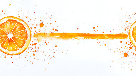 Orange slices in watercolor splashes on a white background. Orange juiceの写真素材