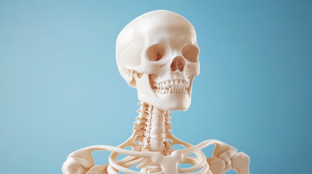 Human skeleton anatomy on blue background. 3D illustration. Medical concept