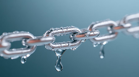 chain with water drops on a blue background. 3d render illustration
