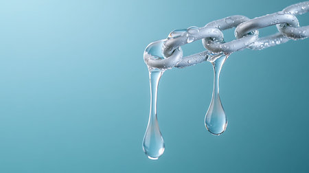 Chain and water drops on a blue background. 3d rendering.