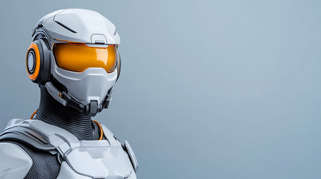 Robot cyborg isolated on grey background. 3d rendering.の写真素材