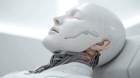 3d rendering of a female robot sleeping on a white background.