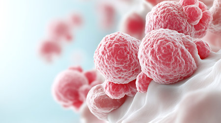 3d rendering of red blood cells in a blue and white background