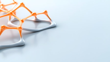 Orange and white molecules on white background. 3d render illustration.の写真素材
