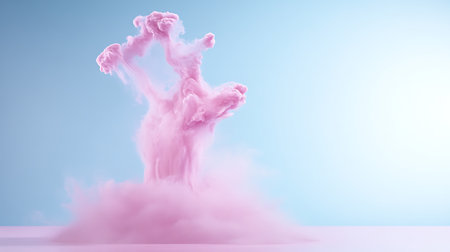Pink paint splash isolated on blue background. 3d render illustration.の写真素材