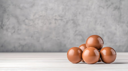 Chocolate eggs on white wooden table with copy space. 3D Rendering