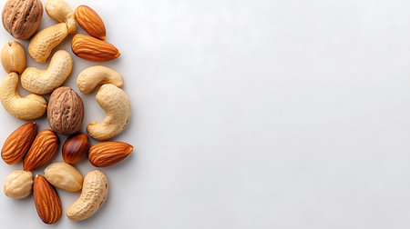 Mixed nuts on white background. Top view with copy space.の写真素材