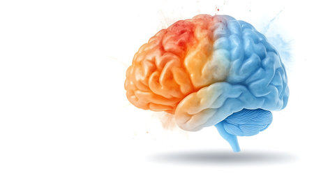 Colorful human brain isolated on white background. 3D illustration.の写真素材