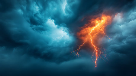 Lightning in stormy sky, 3D rendering. Computer digital drawingの写真素材
