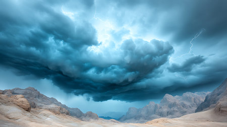 Stormy sky over the desert. 3D Rendering. Computer generated image.