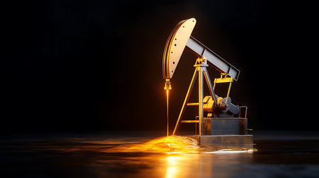 Oil pump jack on dark background. Oil industry concept. 3D Renderingの写真素材