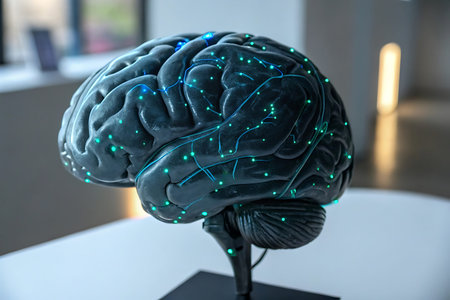 Human brain with glowing circuit on the brain. 3D rendering.