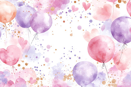 Watercolor background with hearts, balloons and confetti. Vector illustration.の写真素材