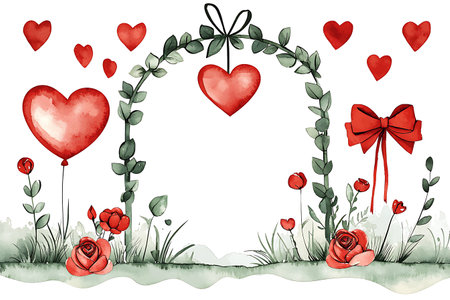 Valentine's Day background with hearts and flowers. Vector illustration.の写真素材