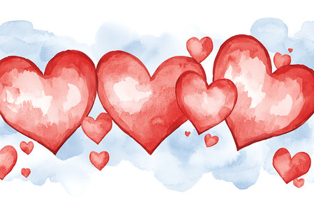Valentine's day background with watercolor hearts. Vector illustration.の写真素材