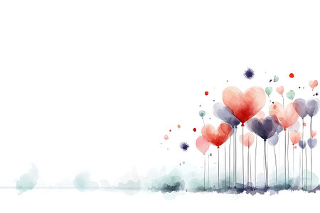 Valentines day background with watercolor hearts. Vector illustration.の写真素材