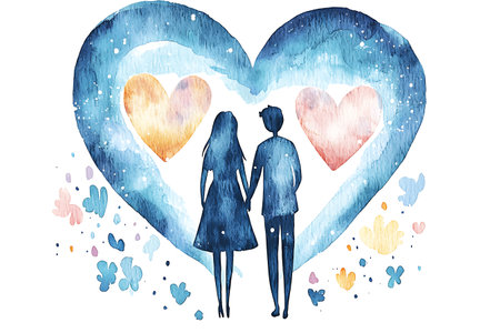 Couple in love. Hand drawn watercolor illustration isolated on white backgroundの写真素材