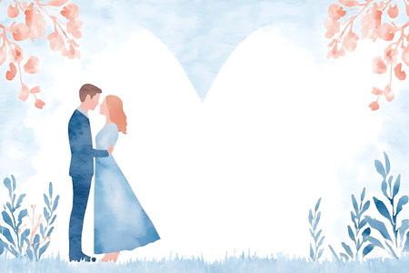 Wedding invitation card with couple in love. Vector illustration.の写真素材
