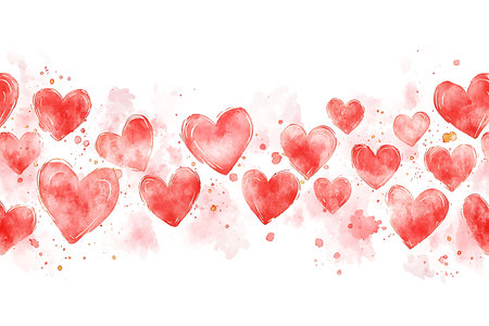 Valentine's day background with watercolor hearts. Vector illustration.の写真素材