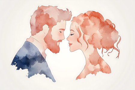 Couple in love. Watercolor illustration of a man and woman.