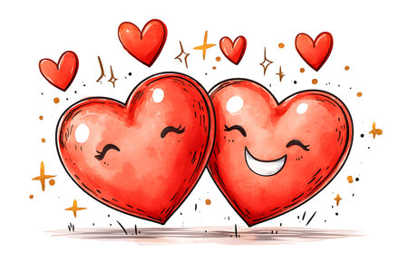 Cute cartoon valentine's day hearts. Vector illustration.の写真素材
