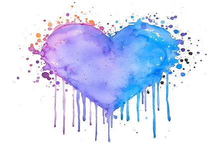 Watercolor heart with splashes on white background. Vector illustration.の写真素材
