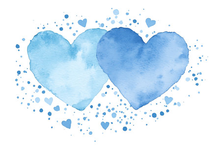 Watercolor blue hearts on a white background. Watercolor illustration.の写真素材