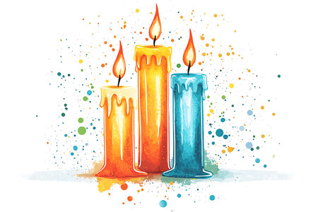 Colorful candles with watercolor splashes. Vector illustration on white background.の写真素材