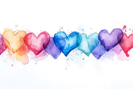 Colorful watercolor hearts on a white background. Vector illustration.の写真素材