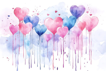 Valentine's day background with watercolor hearts. Vector illustration.の写真素材