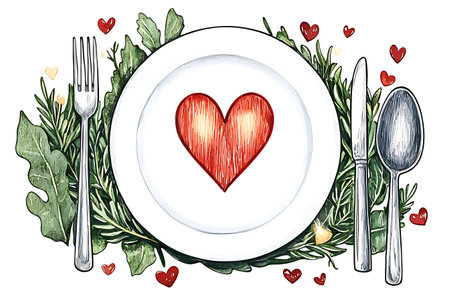 Romantic dinner with heart, fork and knife. Vector illustration.の写真素材