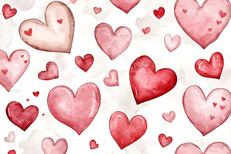 Seamless pattern with watercolor hearts. Valentine's day background.