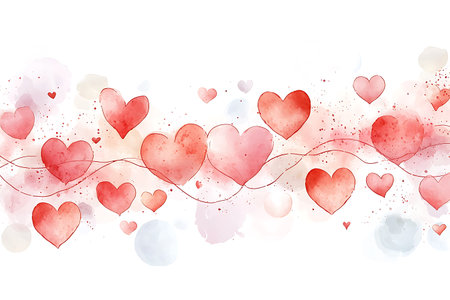 Valentine's day background with watercolor hearts. Vector illustration.の写真素材