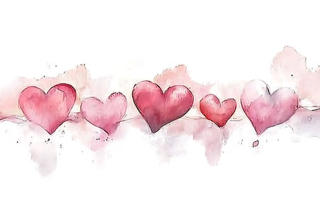 Pink watercolor hearts on a white background. Hand-drawn illustration.の写真素材