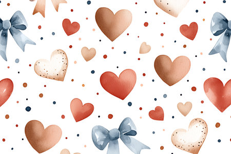 Seamless pattern with watercolor hearts and bows. Vector illustration.の写真素材