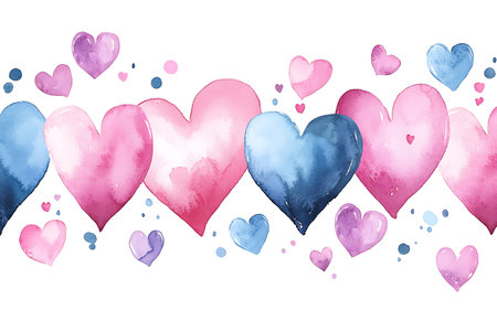 Watercolor hearts. Valentines day background. Hand drawn vector illustration.の写真素材