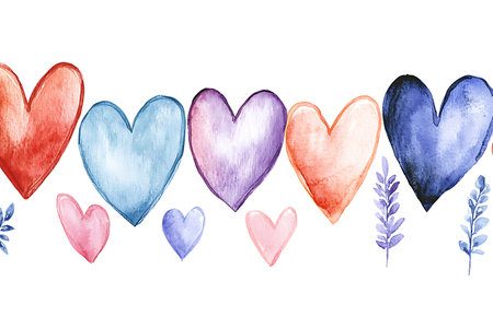 Watercolor hearts. Seamless pattern for Valentine's Day.の写真素材