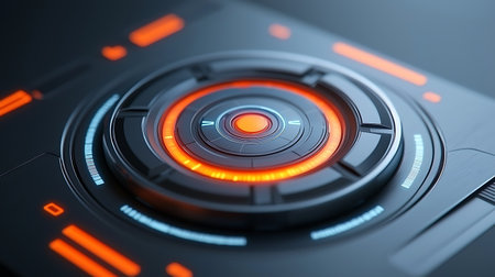 Close-up of control panel with red and orange lights. 3D renderingの写真素材
