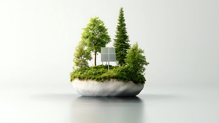 Ecology concept. 3D illustration of a green island with treesの写真素材