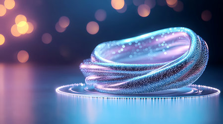 3d render, abstract background with bokeh effect, waves and particles, neon lightの写真素材