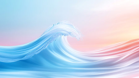 Blue sea wave on sunset sky background. 3d render illustration.