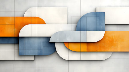 abstract 3d illustration of geometric shapes in white and orange colors